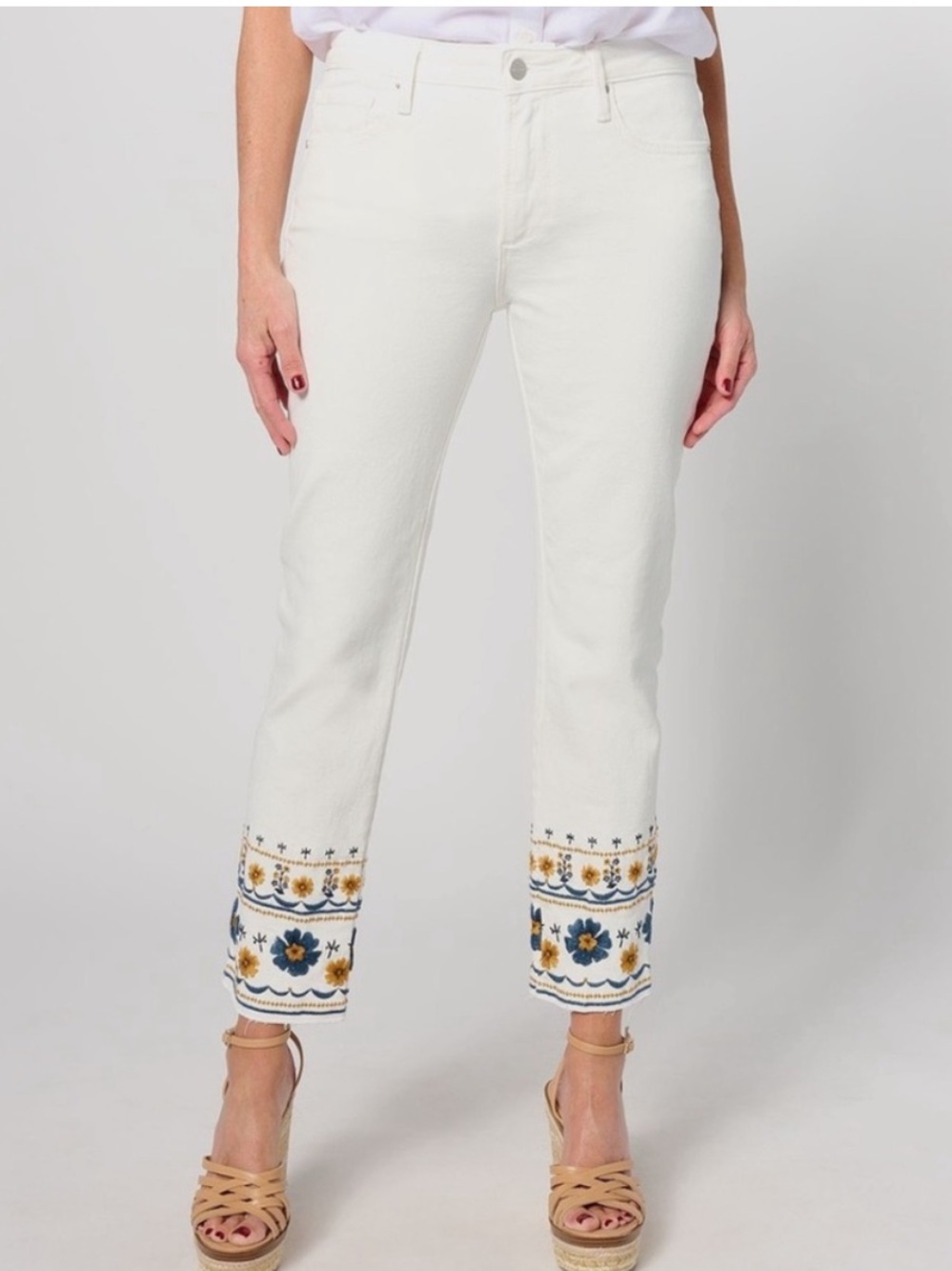 DRIFTWOOD Golden Gate White Embroidered Colette Cropped Straight Leg Jeans Sz 16